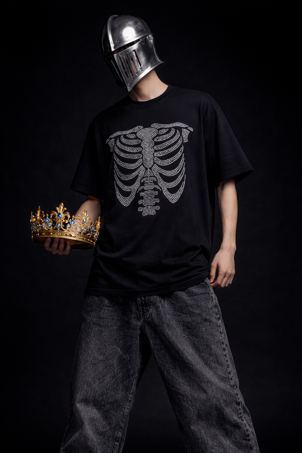 Heart behind the Bars Oversized Gothic Black T-Shirt