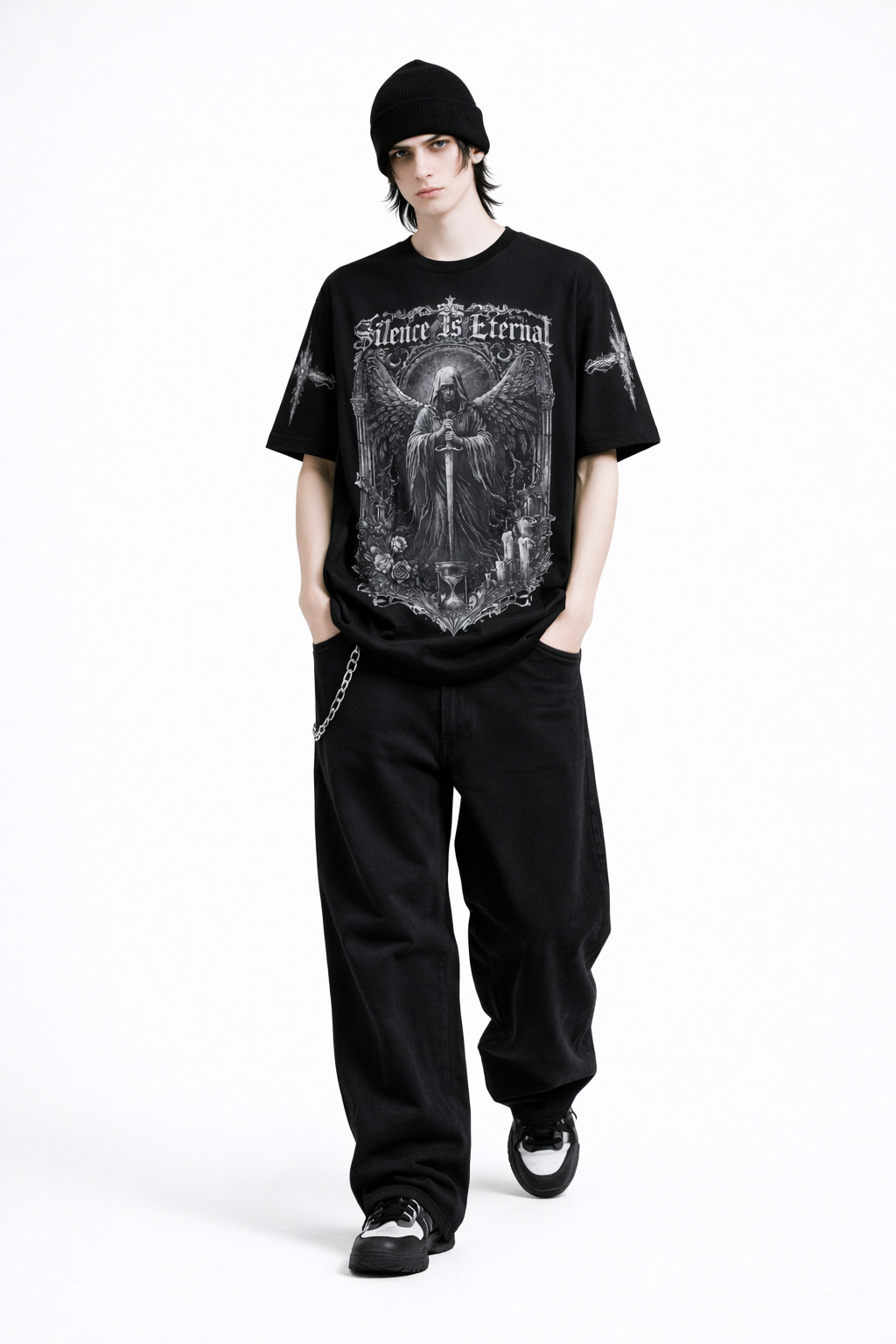 Eternal Silence Gothic Oversized Black T-Shirt