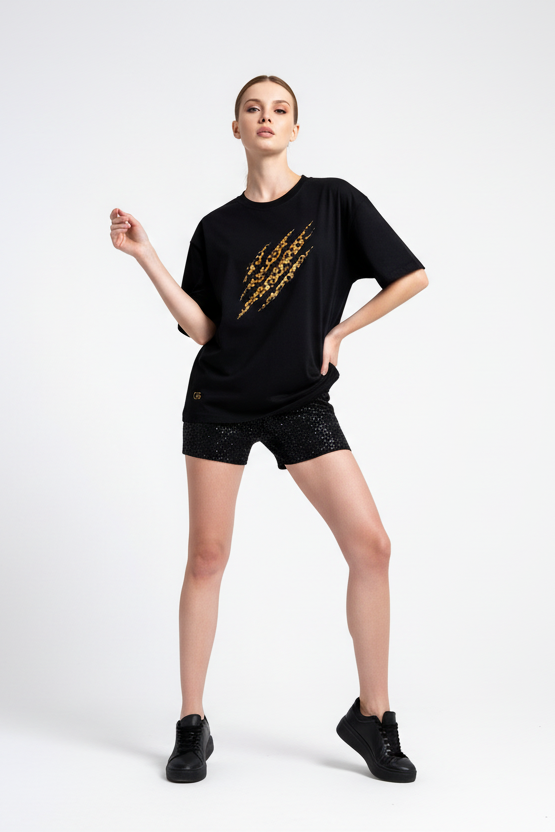 Leopard Claw Oversized Black T-Shirt